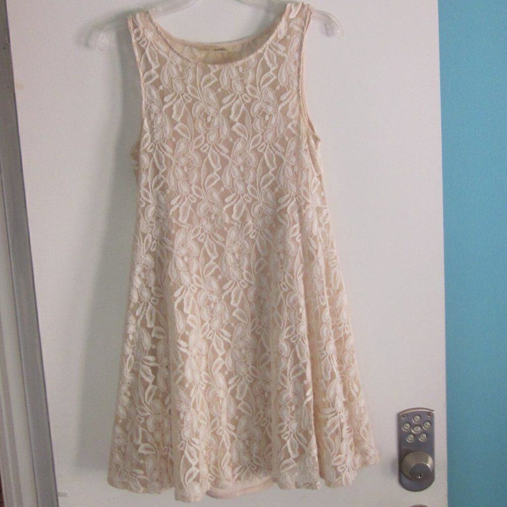 Free People Womens Size S Cream Lace Pullover Stretch Fitted Dress Vintage Y2K
